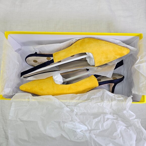 Shoes   Boden Florrie Suede 2” Kitten Heel Slingbacks EU39.5 US8.5 Navy & Yellow - Picture 12 of 16